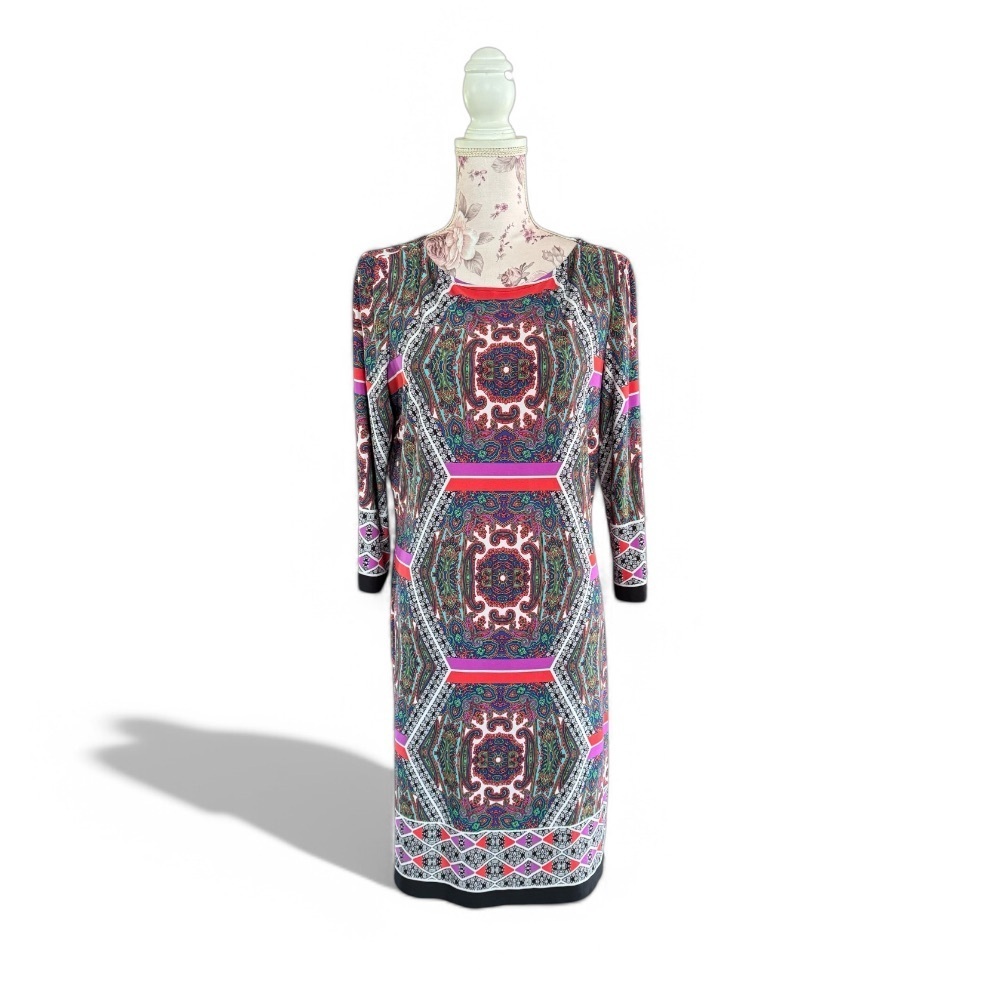 London Times 3/4 Sleeve Printed Paisley Dress